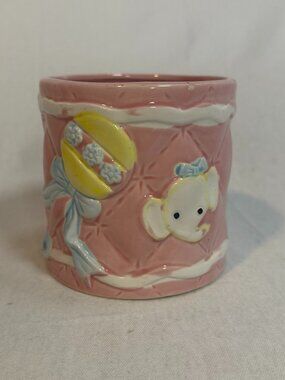 My-Neil Vintage Baby Planter Ceramic Pink Elephant Nursery Vase Small MCM Pot